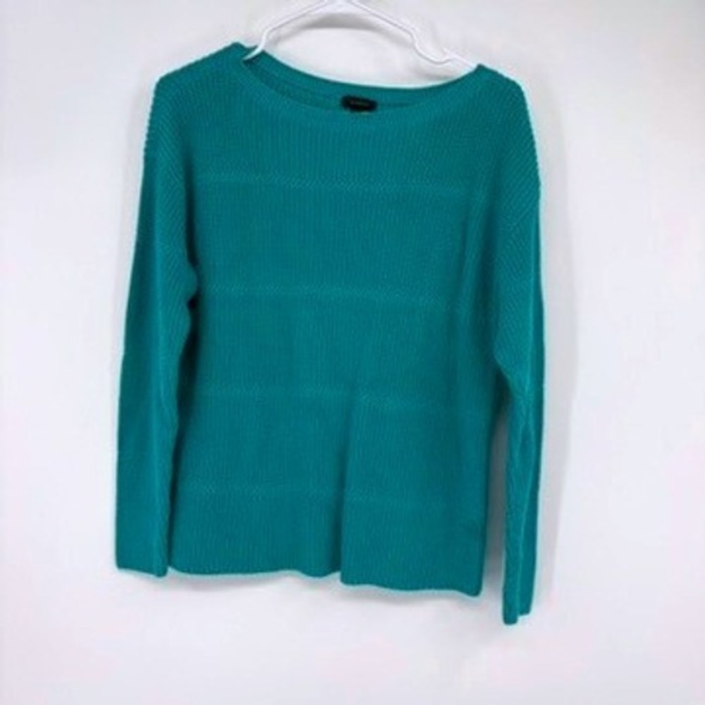 Talbots Sweater Womens Medium Teal‎ 100% Pima Cotton Ribbed Boatneck KH5348